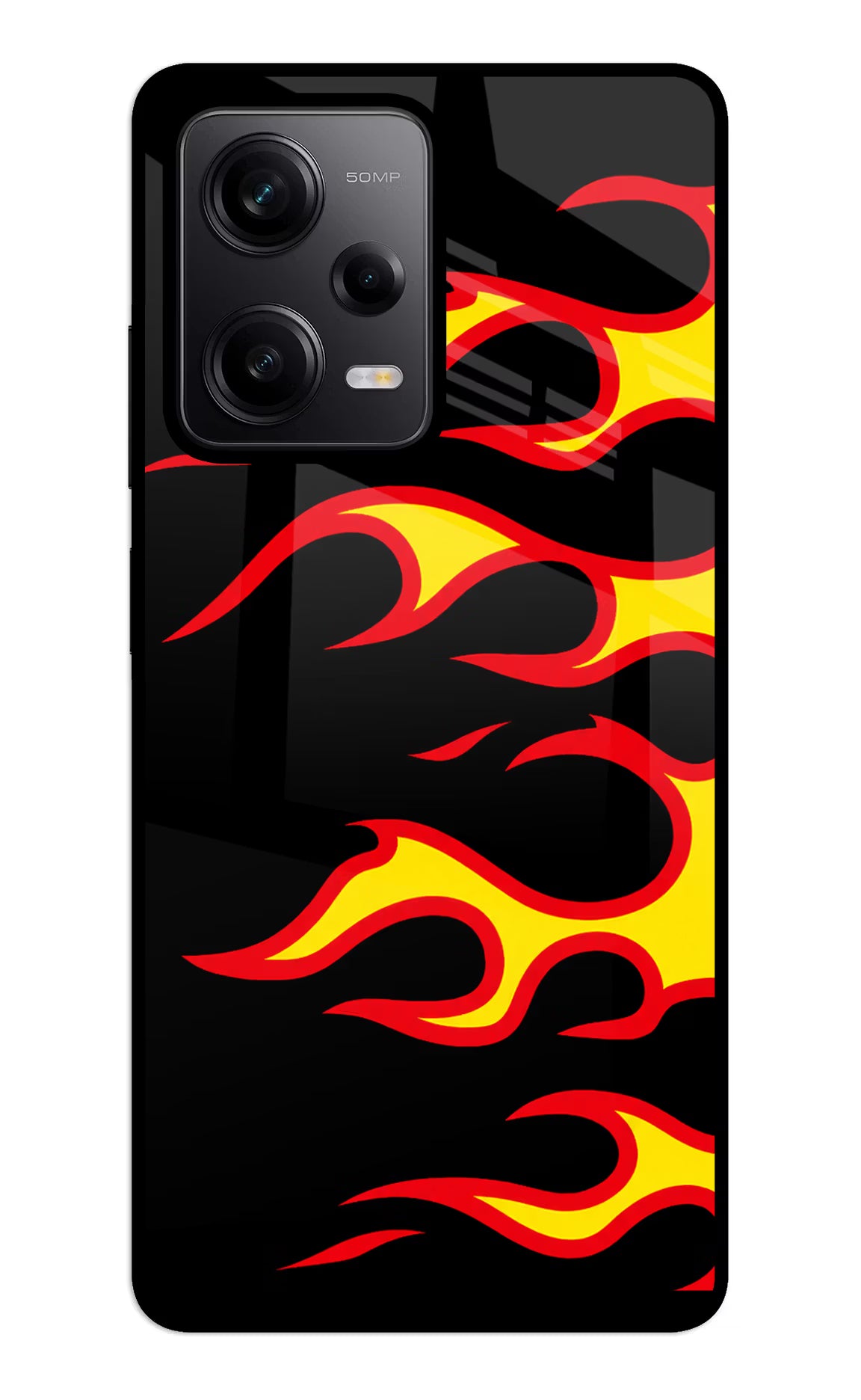 Side Sweep Flames Redmi Note 12 5G Glass Case Back Cover by Casekaro