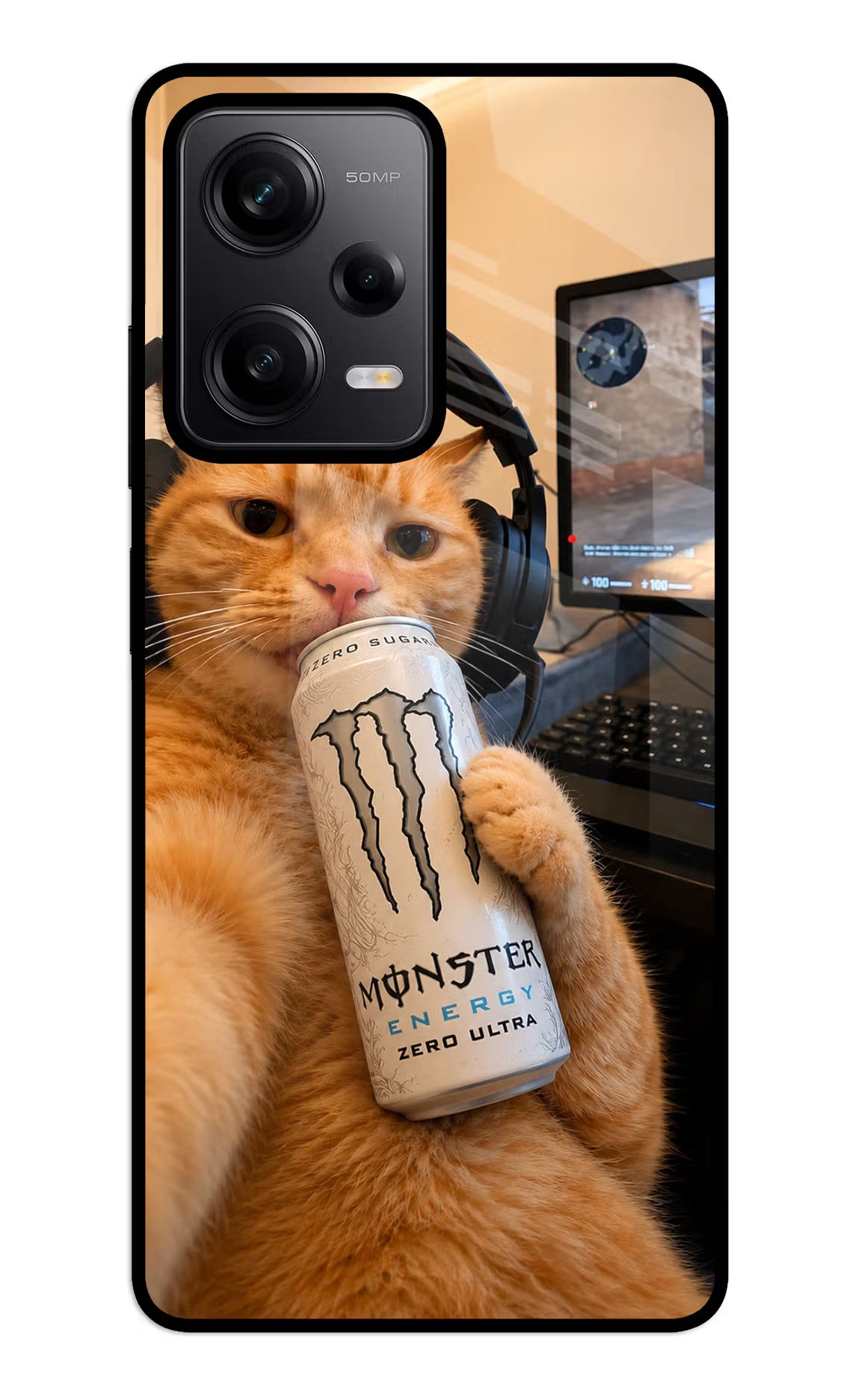 Gamer Cat Energy Redmi Note 12 5G Glass Case