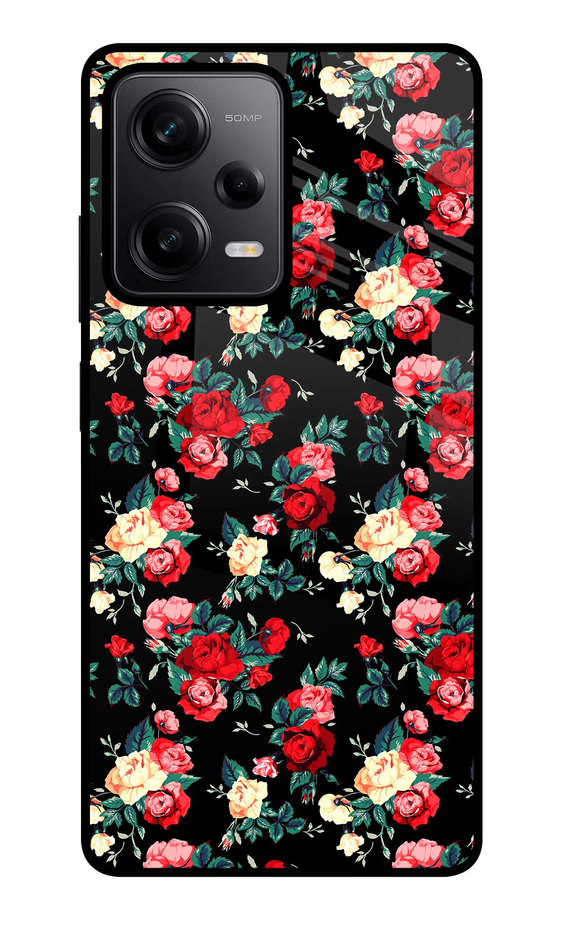 Rose Pattern Redmi Note 12 Pro 5G Glass Case Back Cover by Casekaro