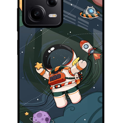 Cartoon Astronaut Redmi Note 12 Pro 5G Glass Case Back Cover by Casekaro