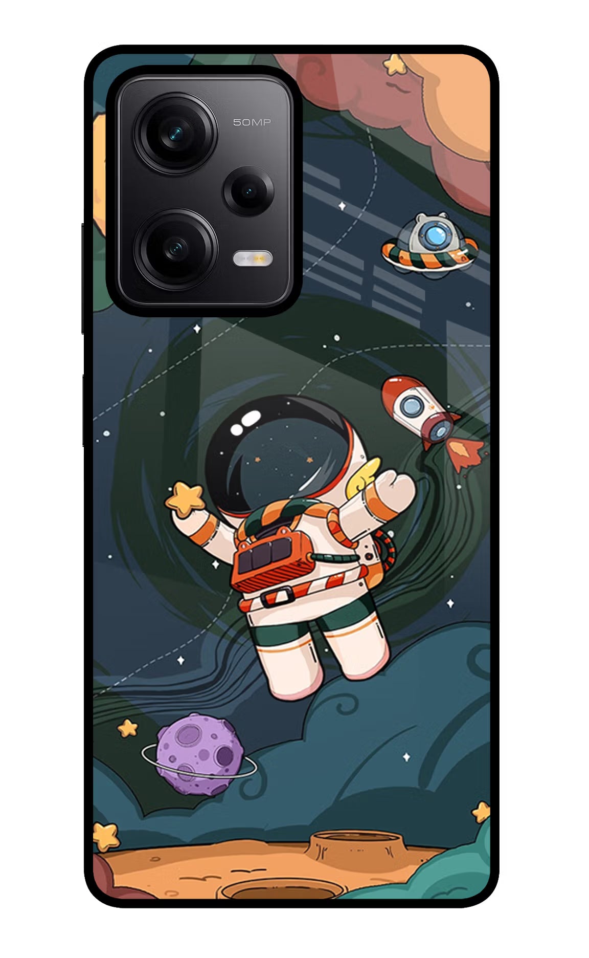Cartoon Astronaut Redmi Note 12 Pro 5G Glass Case Back Cover by Casekaro