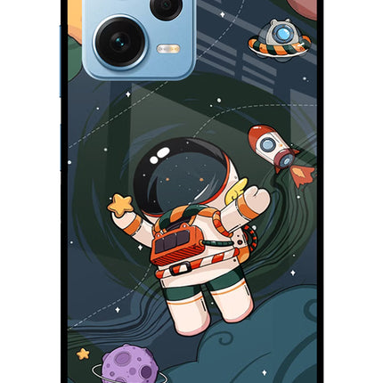 Cartoon Astronaut Redmi Note 12 Pro+ 5G Glass Case Back Cover by Casekaro