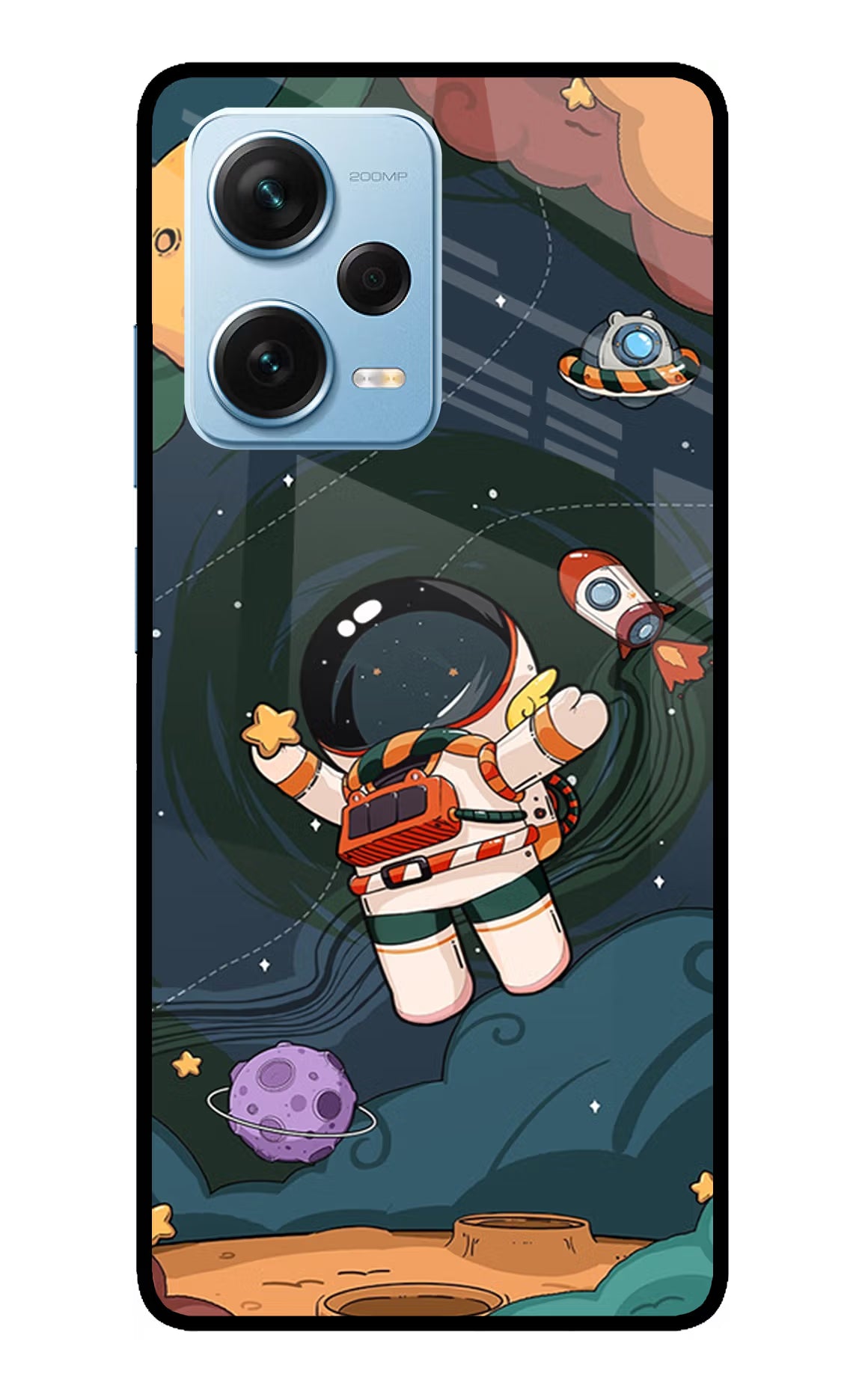Cartoon Astronaut Redmi Note 12 Pro+ 5G Glass Case Back Cover by Casekaro