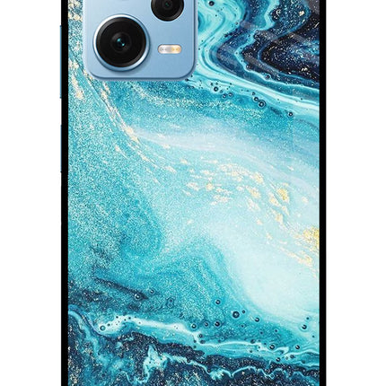 Blue Glitter Marble Redmi Note 12 Pro+ 5G Glass Case Back Cover by Casekaro
