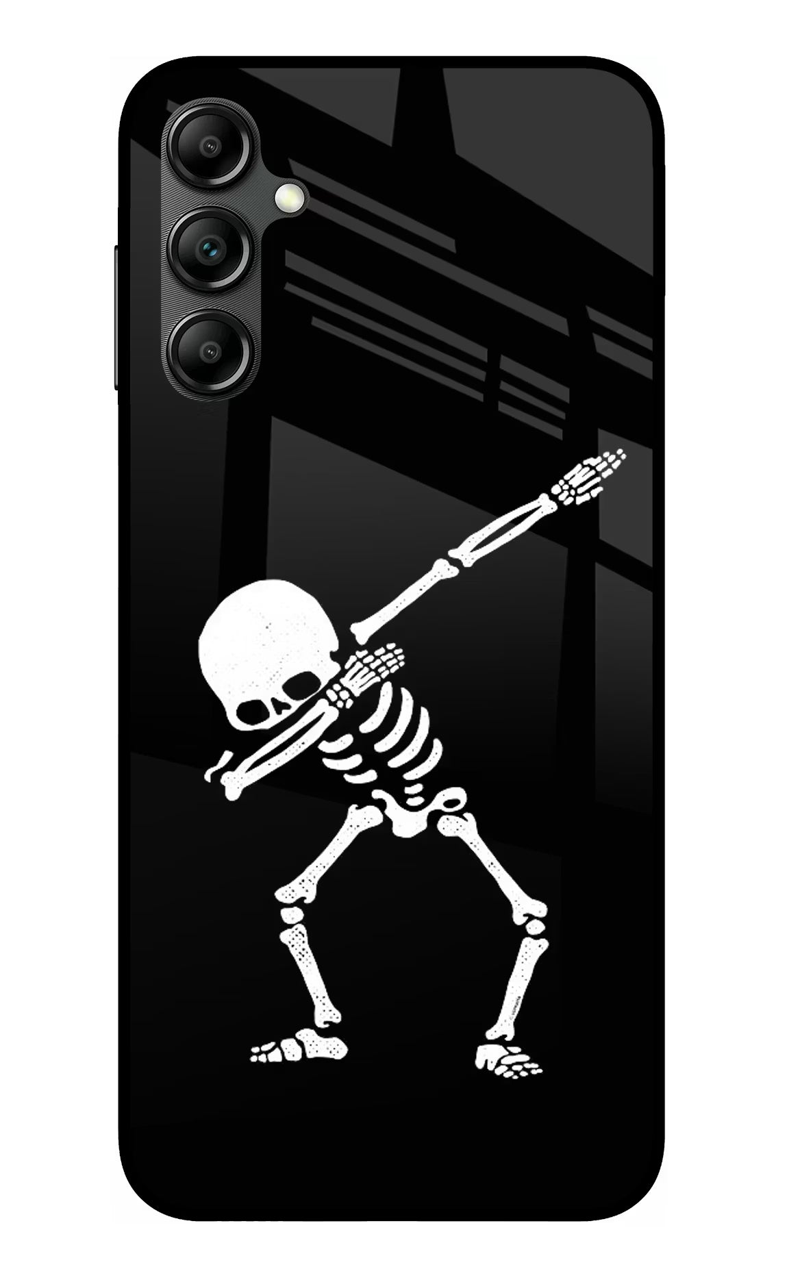 Dabbing Skeleton Art Samsung A14 5G Glass Case Back Cover by Casekaro
