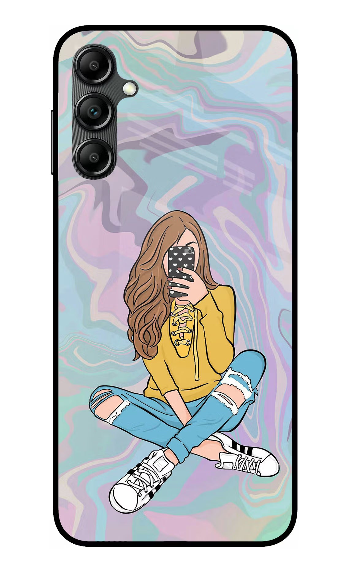 Selfie Girl Samsung A14 5G Glass Case Back Cover by Casekaro