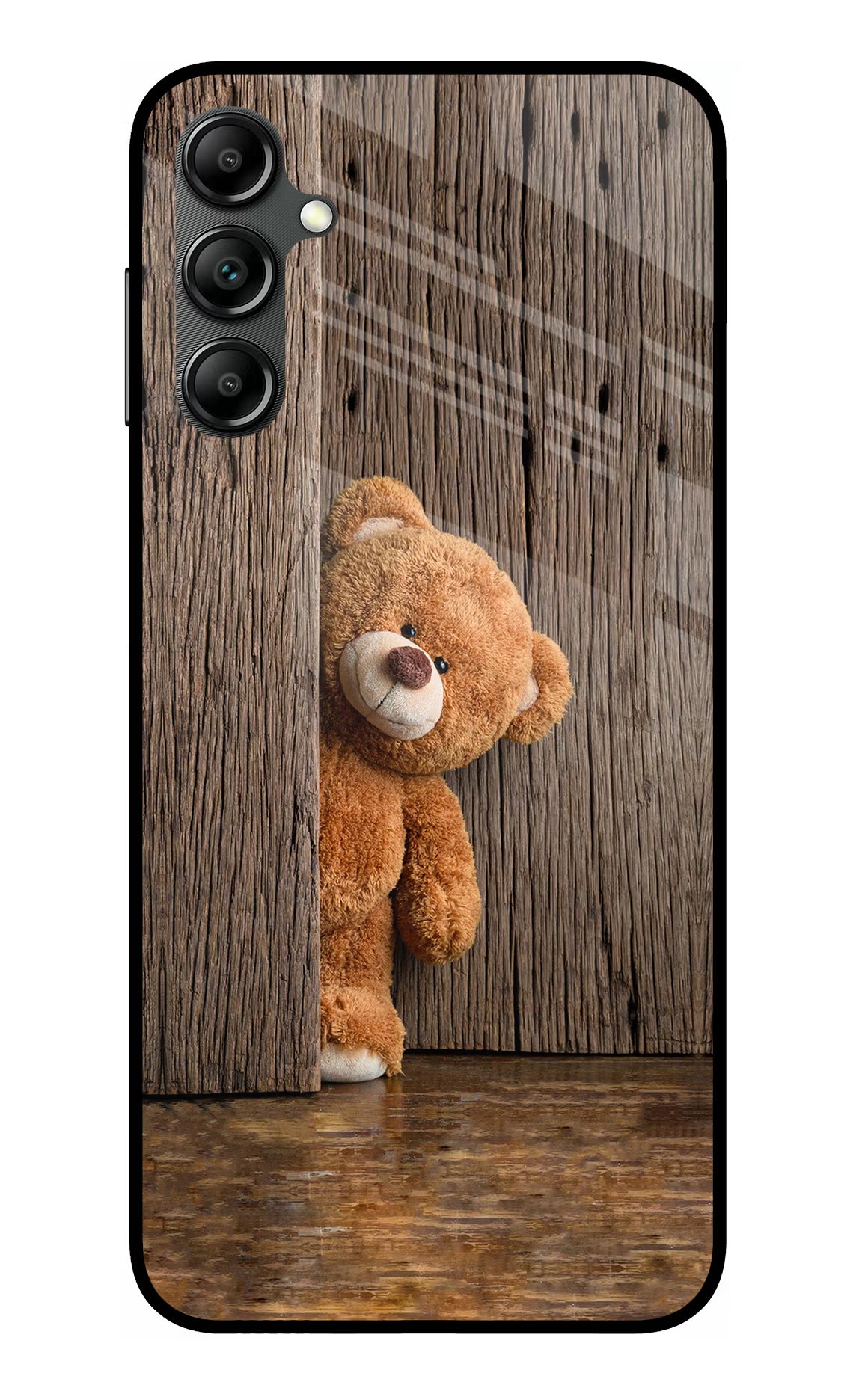 Teddy Wooden Samsung A14 5G Glass Case Back Cover by Casekaro