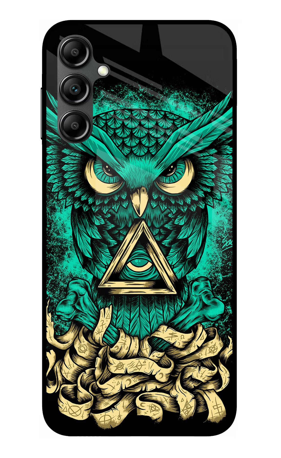Green Owl Samsung A14 5G Glass Case Back Cover by Casekaro