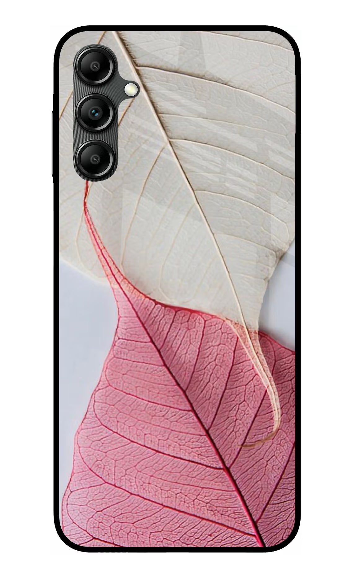 White Pink Leaf Samsung A14 5G Glass Case Back Cover by Casekaro