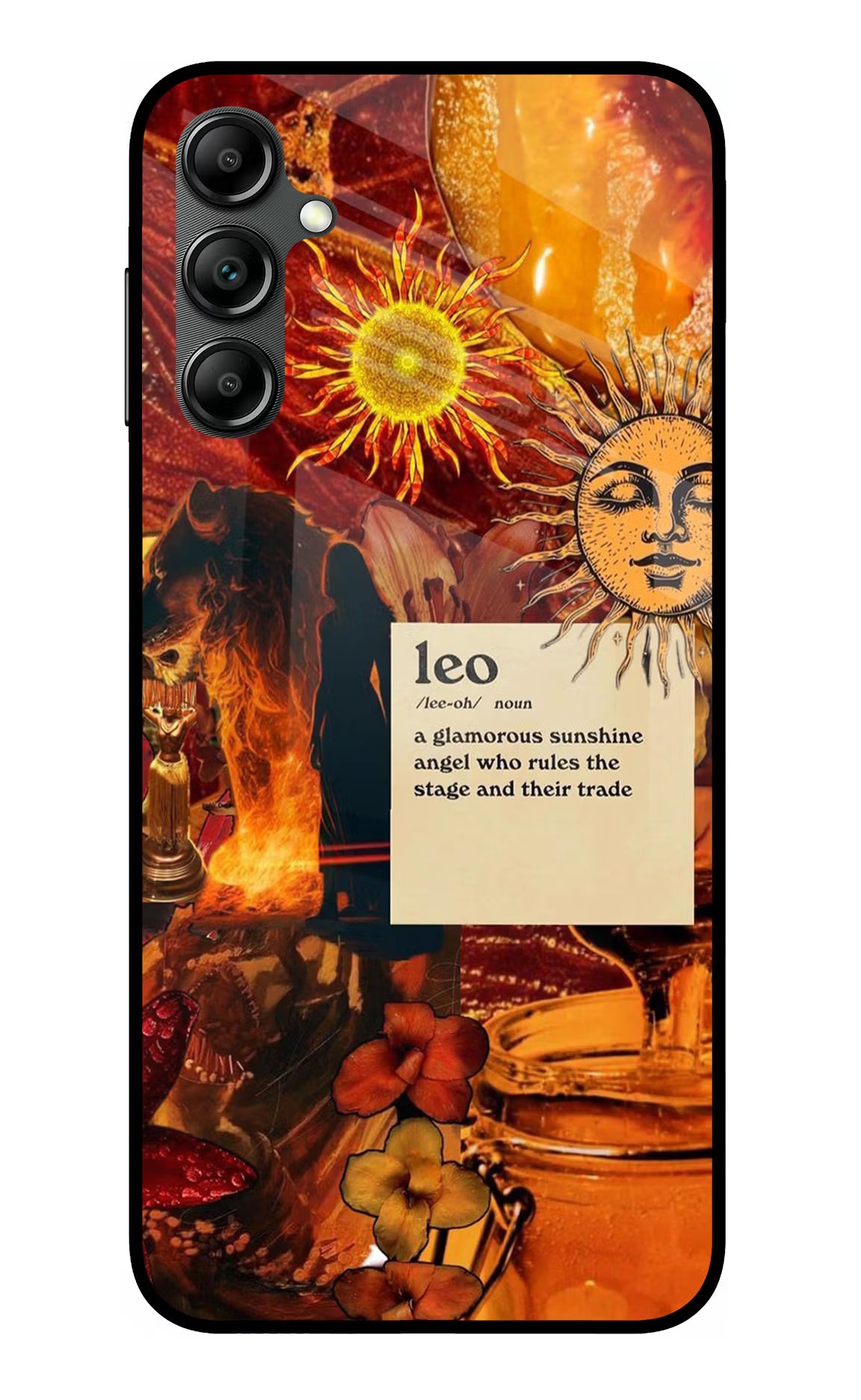 Leo Zodiac Samsung A14 5G Glass Case Back Cover by Casekaro