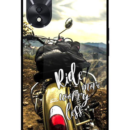 Ride More Worry Less Oppo A78 5G Glass Case Back Cover by Casekaro