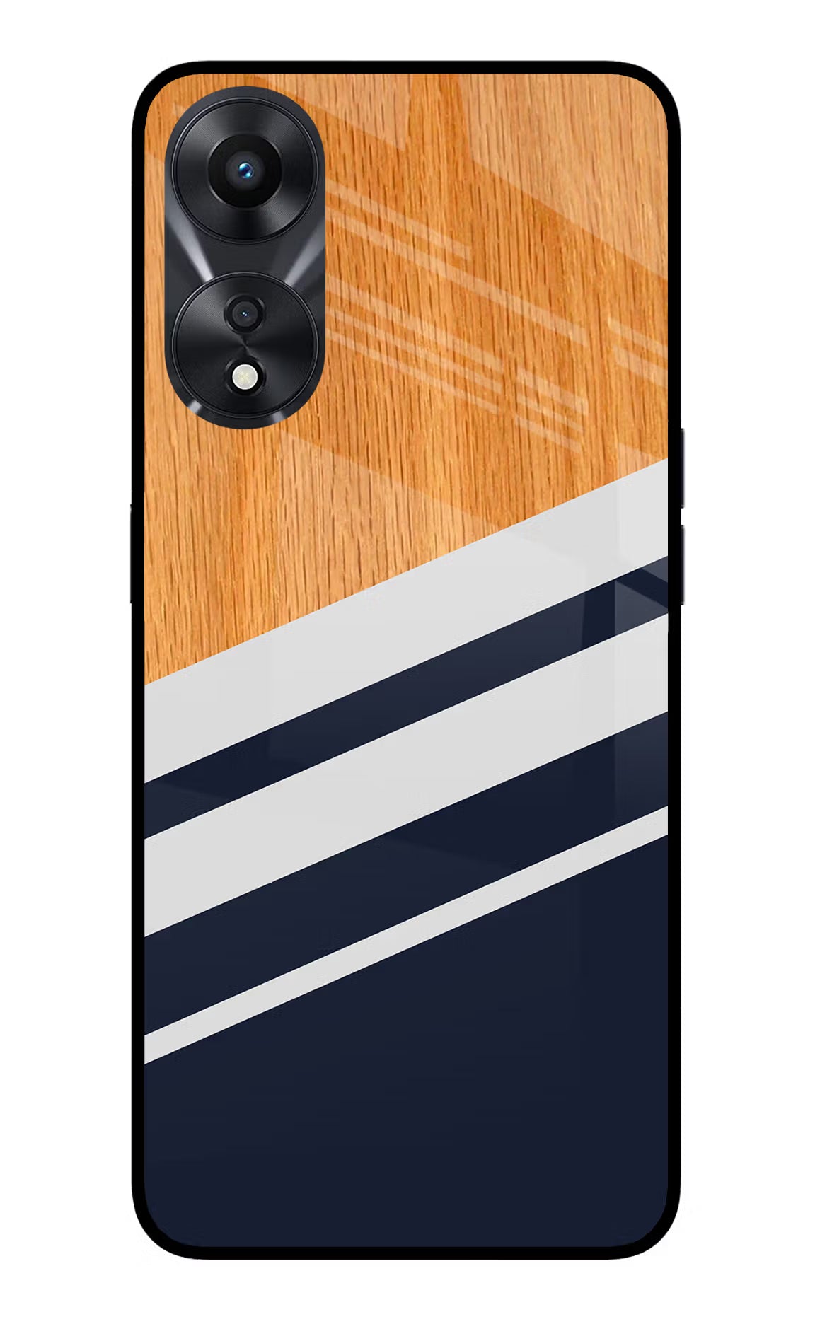 Blue and white wooden Oppo A78 5G Glass Case Back Cover by Casekaro