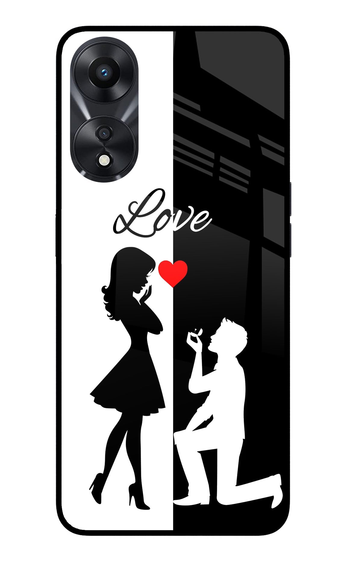 Love Propose Black And White Oppo A78 5G Glass Case