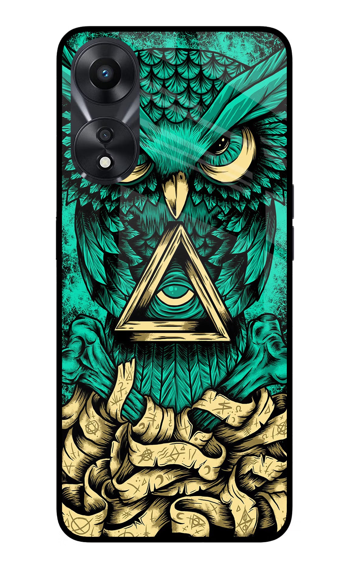 Green Owl Oppo A78 5G Glass Case Back Cover by Casekaro