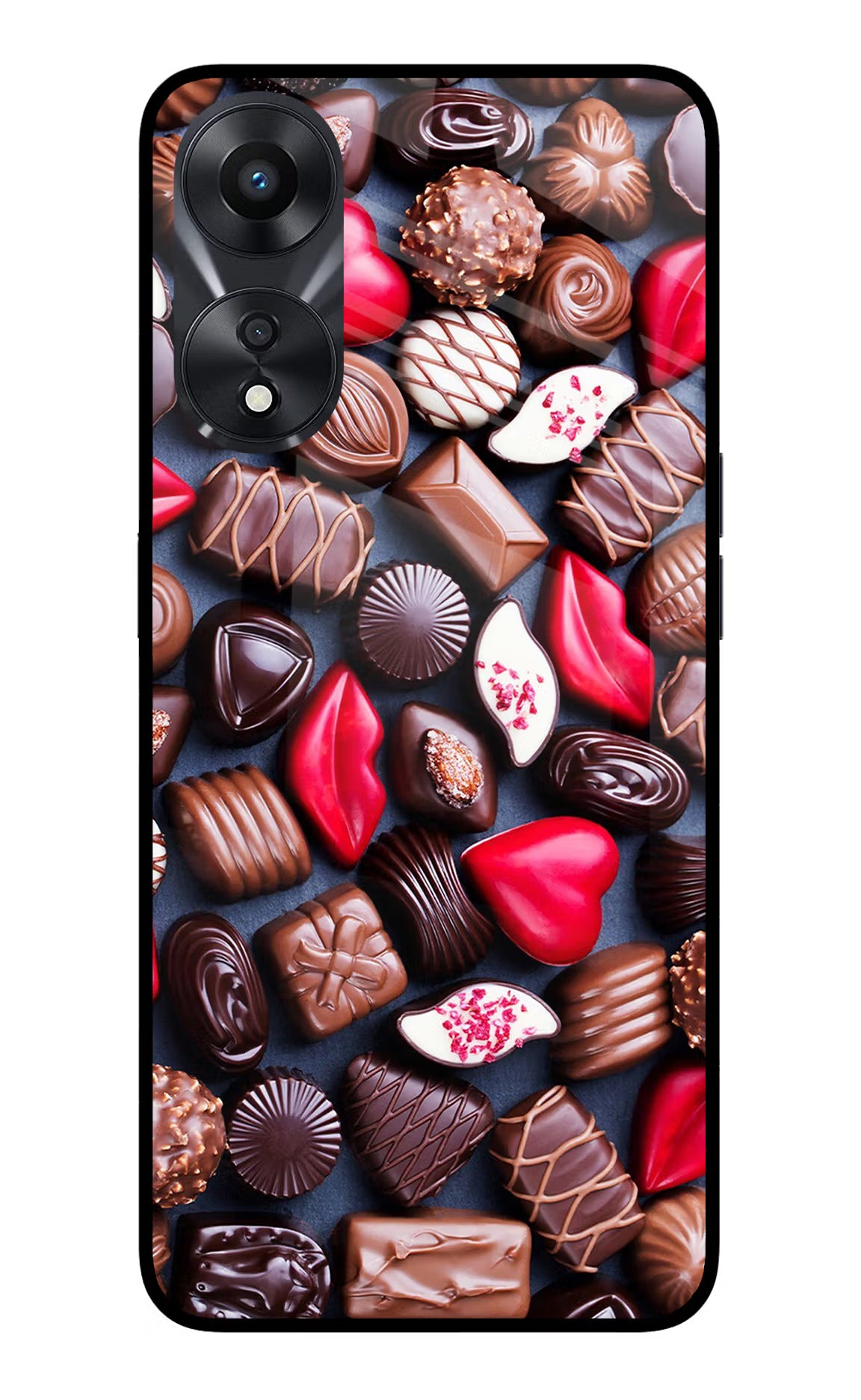 Chocolates Oppo A78 5G Glass Case Back Cover by Casekaro