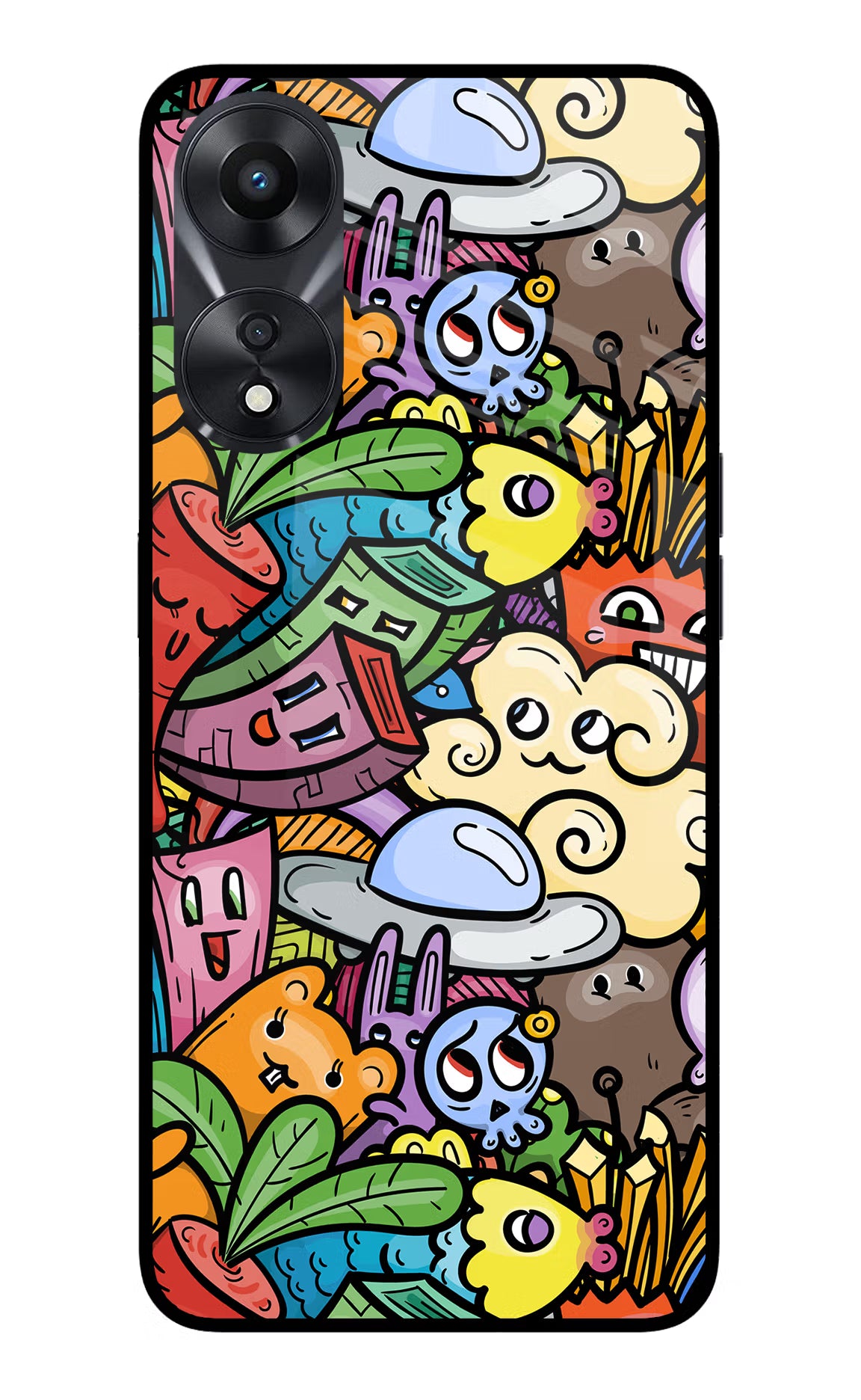 Veggie Doodle Oppo A78 5G Glass Case Back Cover by Casekaro