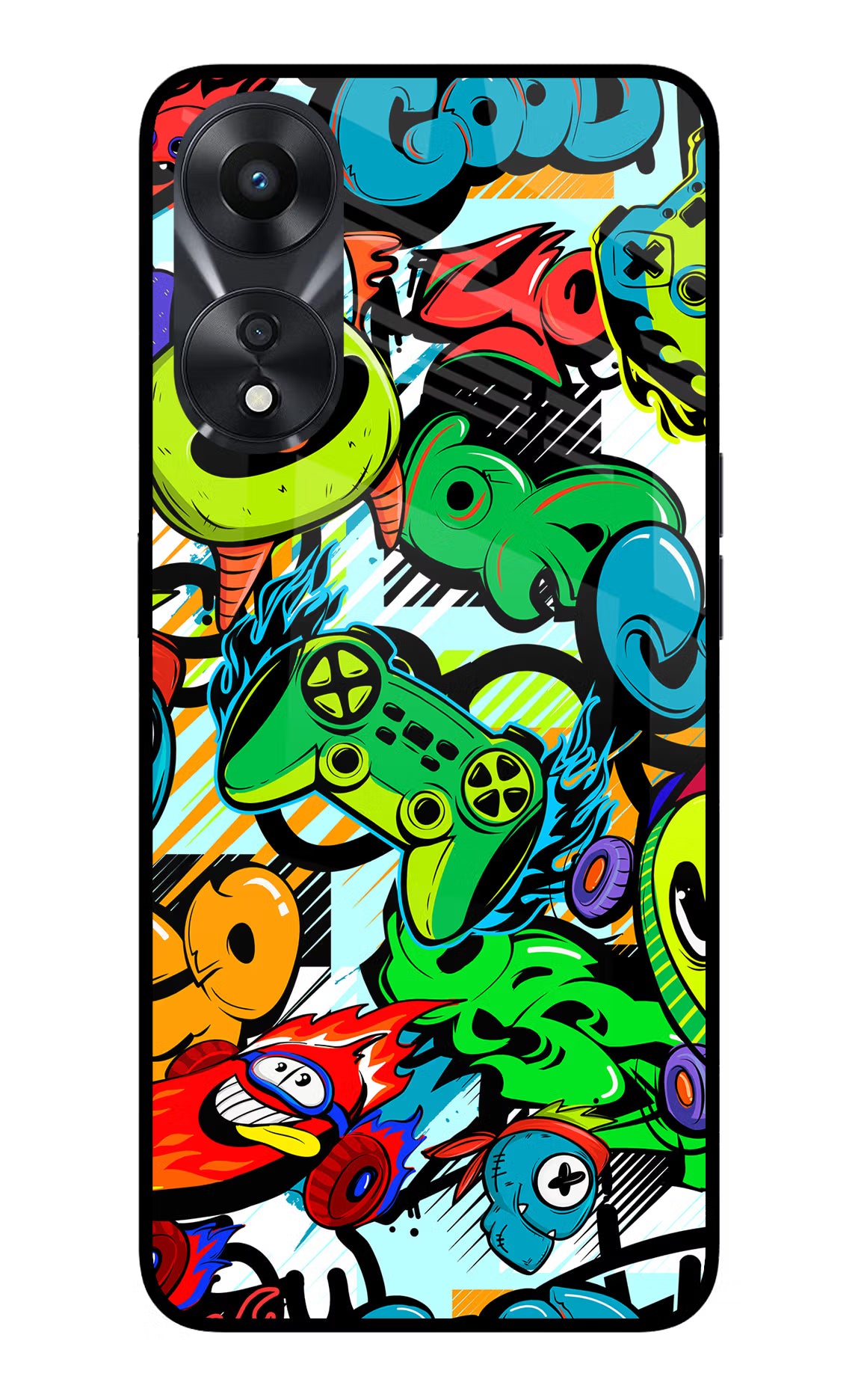 Game Doodle Oppo A78 5G Glass Case Back Cover by Casekaro