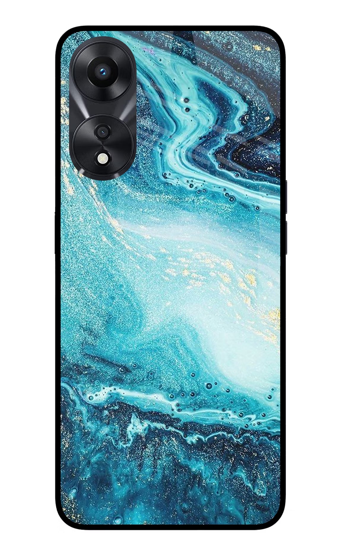Blue Glitter Marble Oppo A78 5G Glass Case Back Cover by Casekaro