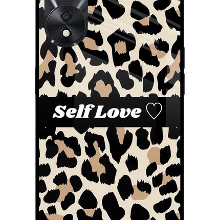 Leopard Print Self Love Oppo A78 5G Glass Case Back Cover by Casekaro