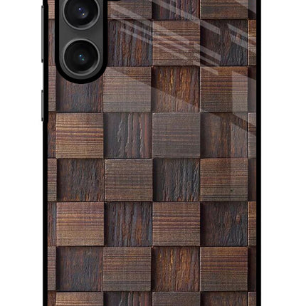 Wooden Cube Design Samsung S23 Glass Case Back Cover by Casekaro