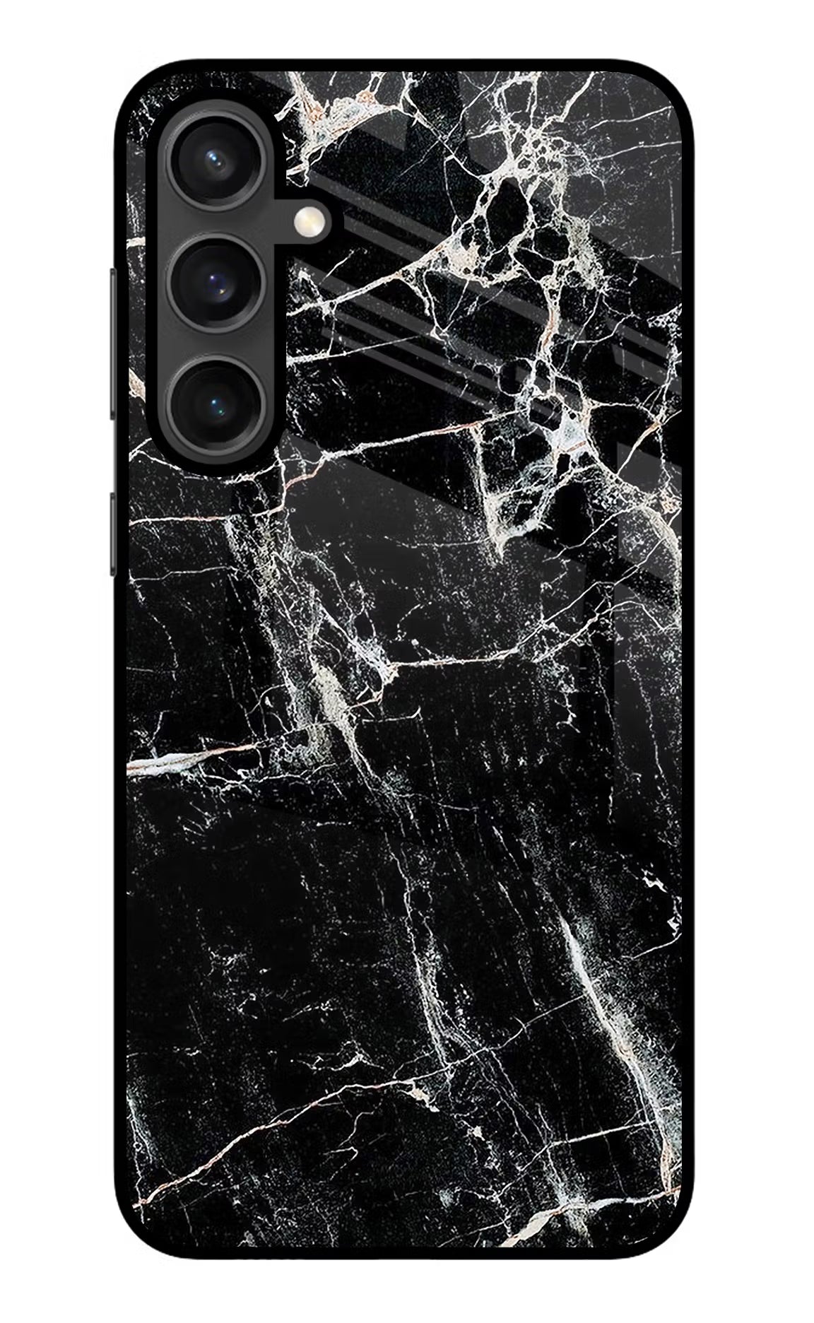 Black Marble Texture Samsung S23 Glass Case Back Cover by Casekaro