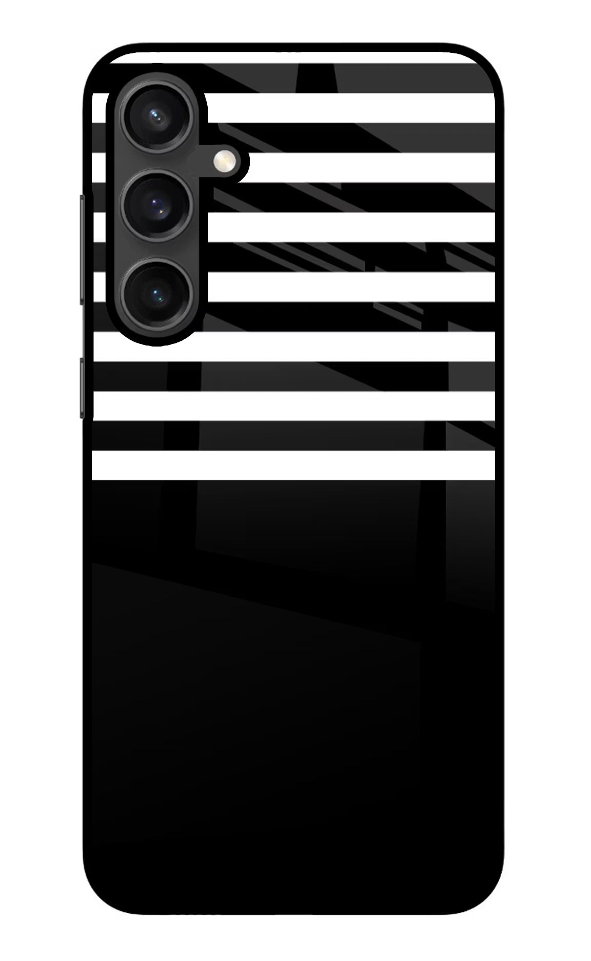 Black and White Print Samsung S23 Glass Case Back Cover by Casekaro