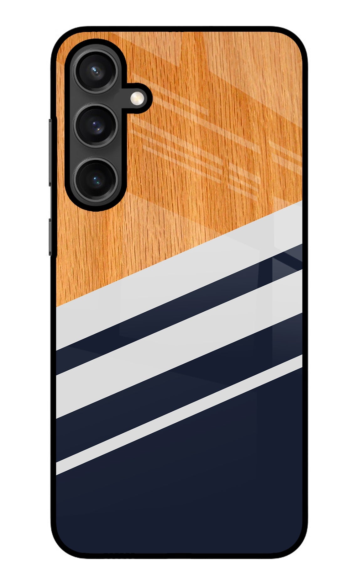 Blue and white wooden Samsung S23 Glass Case