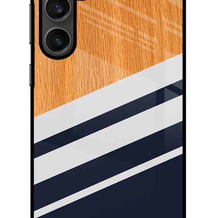 Blue and white wooden Samsung S23 Glass Case