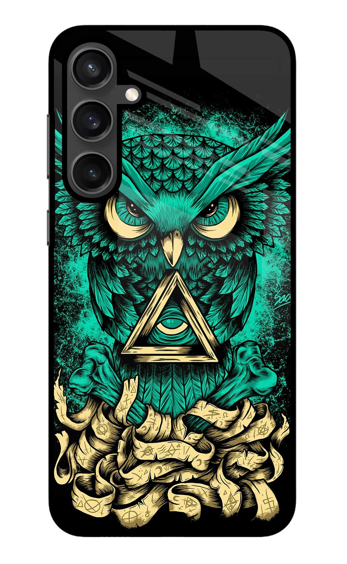 Green Owl Samsung S23 Glass Case