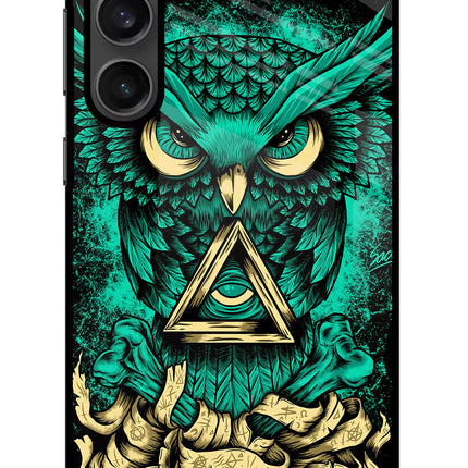 Green Owl Samsung S23 Glass Case