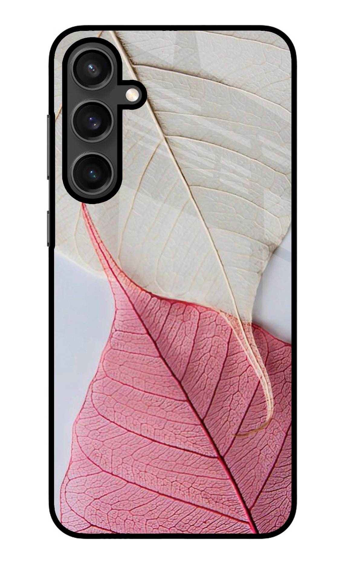 White Pink Leaf Samsung S23 Back Cover