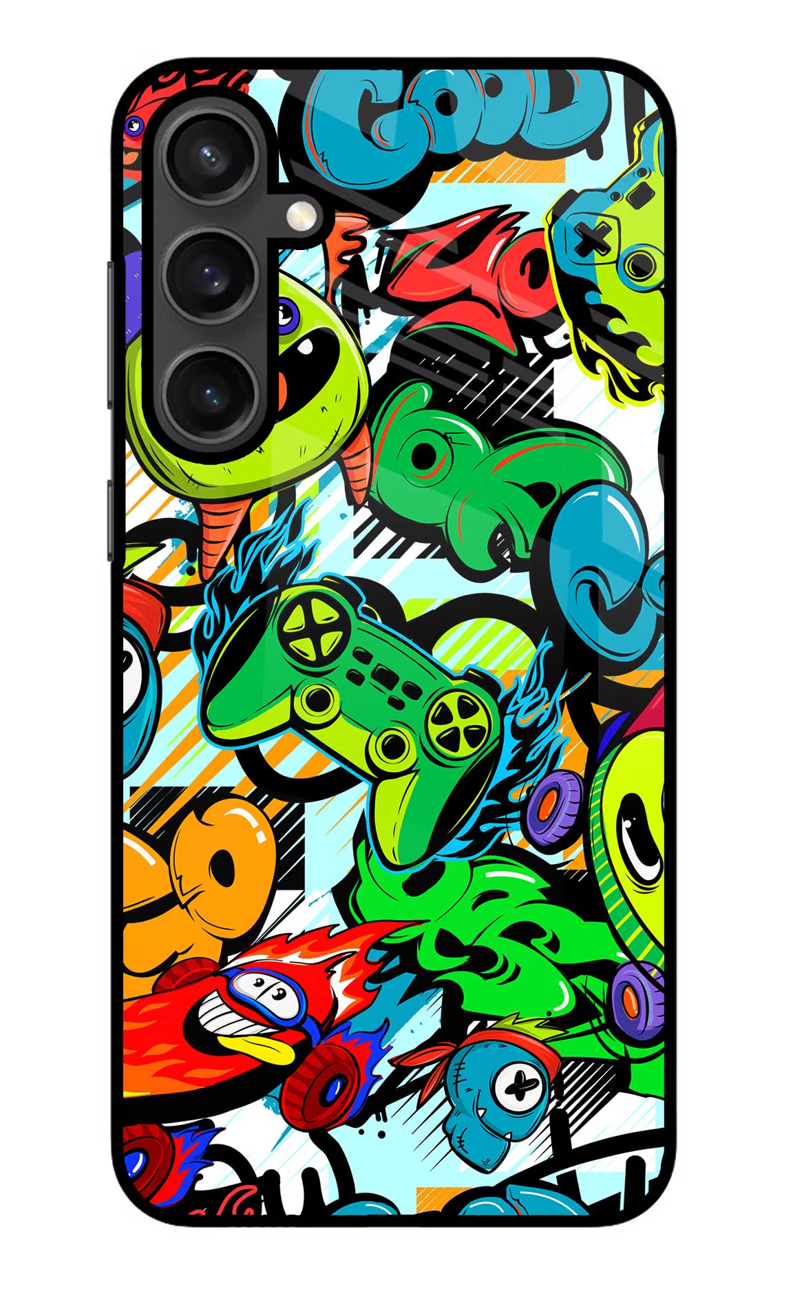 Game Doodle Samsung S23 Glass Case Back Cover by Casekaro