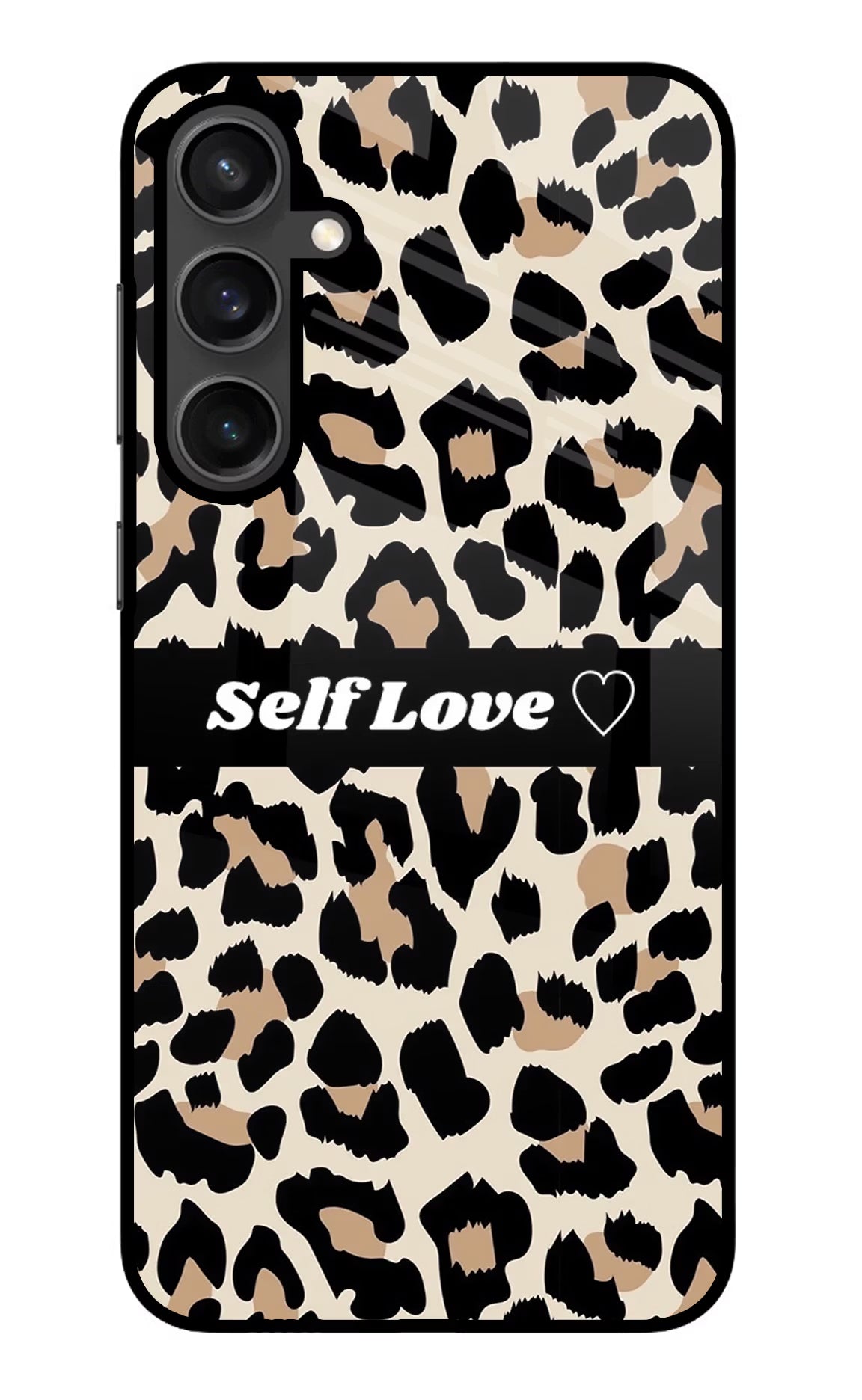 Leopard Print Self Love Samsung S23 Glass Case Back Cover by Casekaro