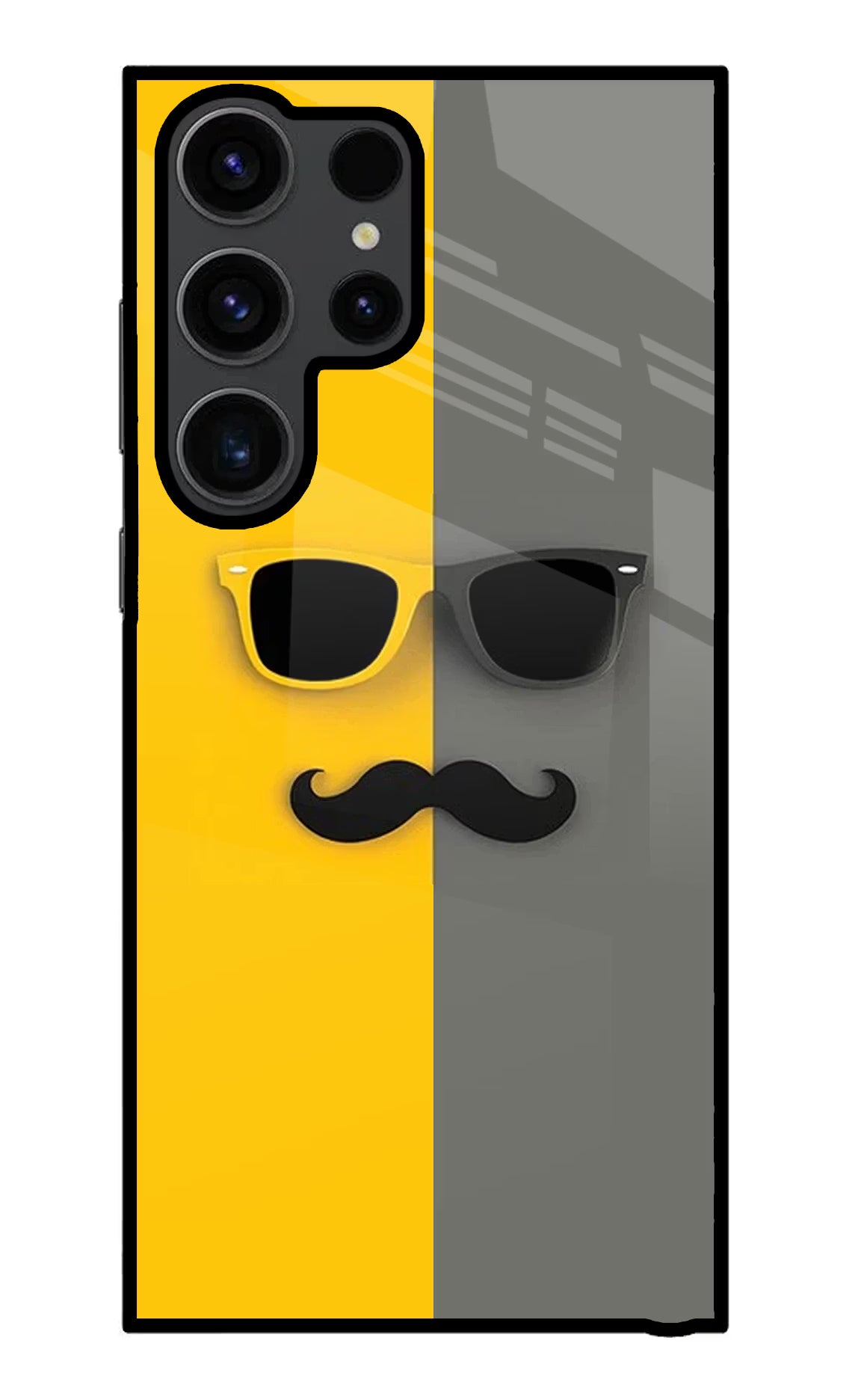 Sunglasses with Mustache Samsung S23 Ultra Glass Case Back Cover by Casekaro