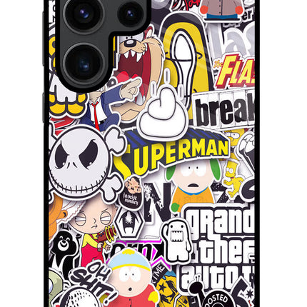 Sticker Bomb Samsung S23 Ultra Glass Case Back Cover by Casekaro