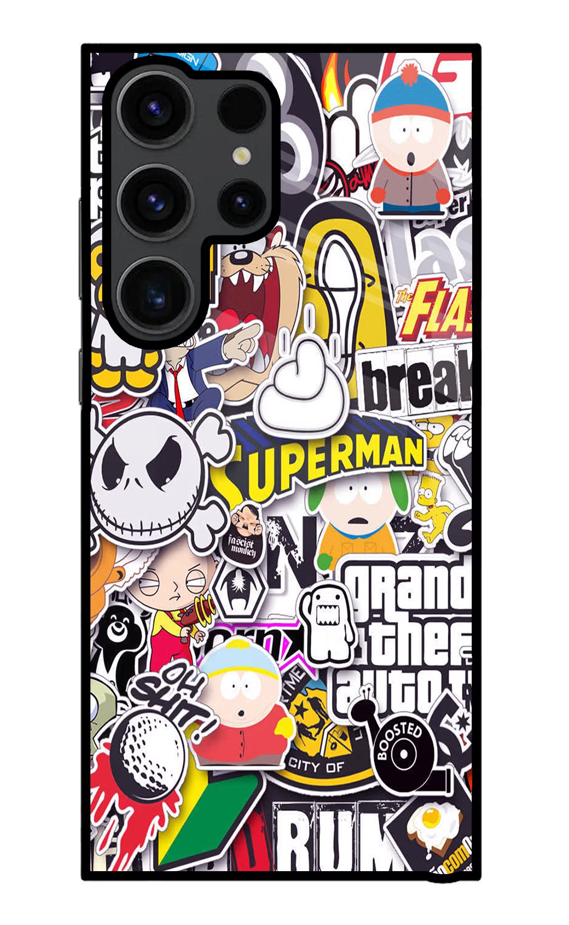 Sticker Bomb Samsung S23 Ultra Glass Case Back Cover by Casekaro