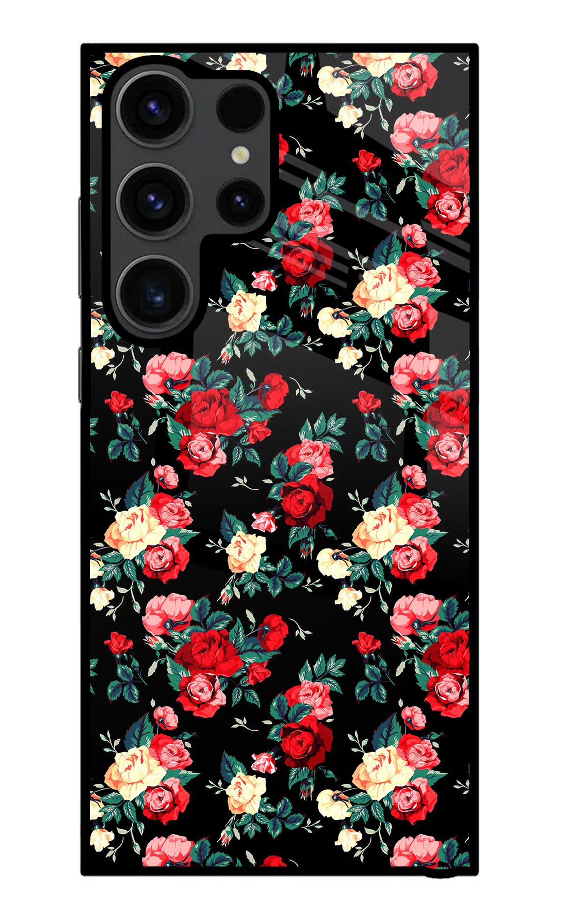 Rose Pattern Samsung S23 Ultra Glass Case Back Cover by Casekaro