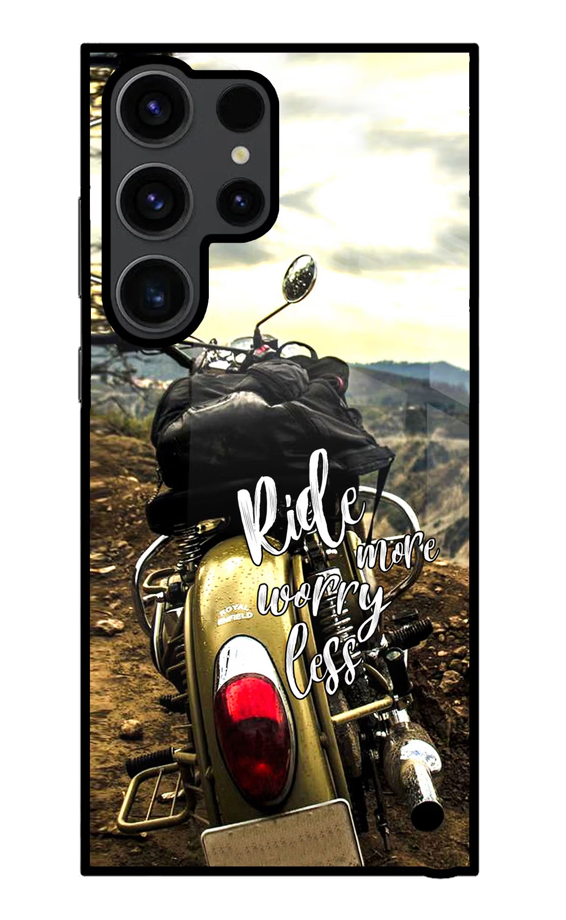 Ride More Worry Less Samsung S23 Ultra Glass Case Back Cover by Casekaro