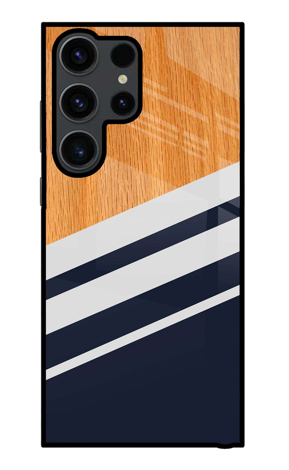 Blue and white wooden Samsung S23 Ultra Glass Case