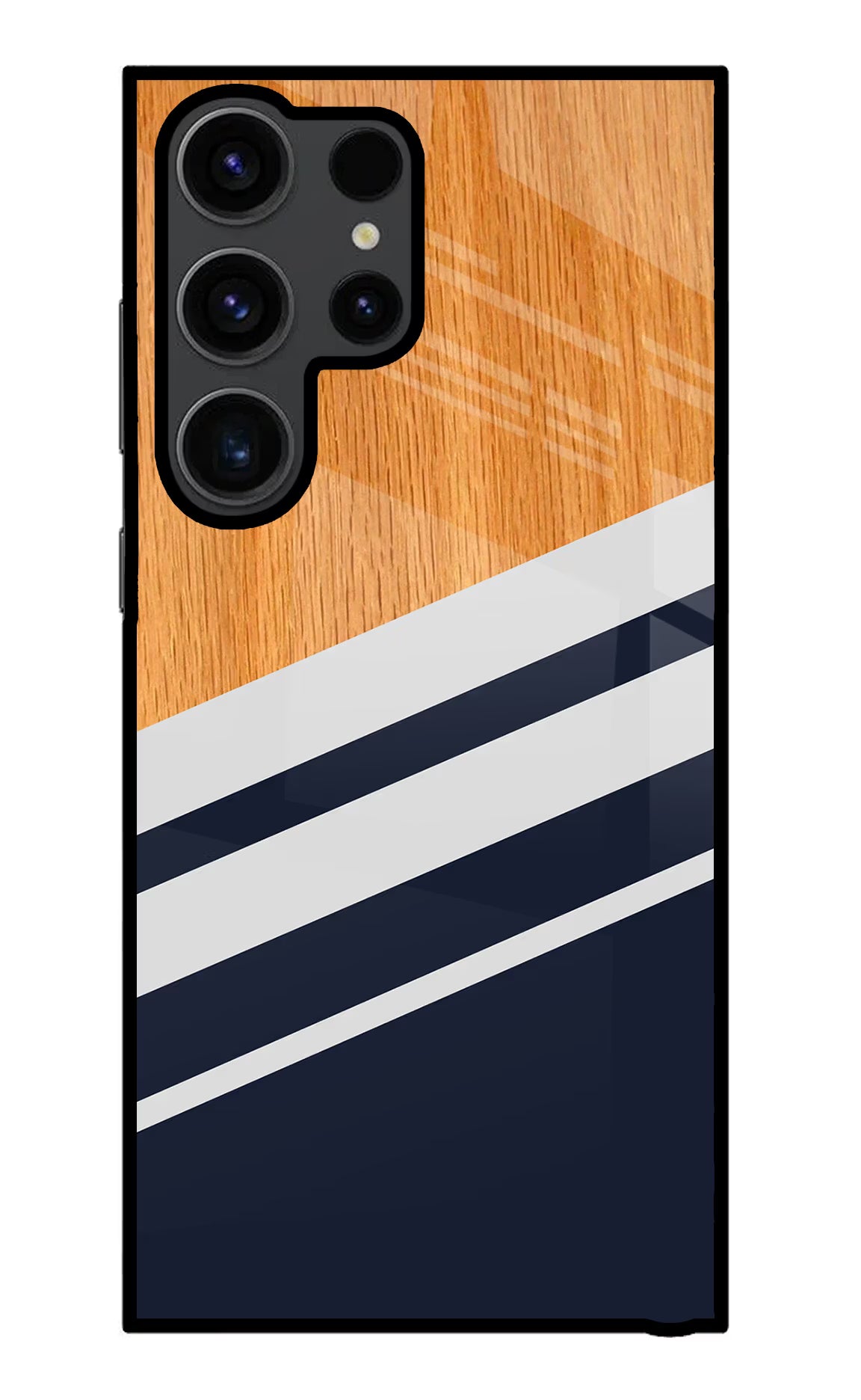 Blue and white wooden Samsung S23 Ultra Glass Case Back Cover by Casekaro