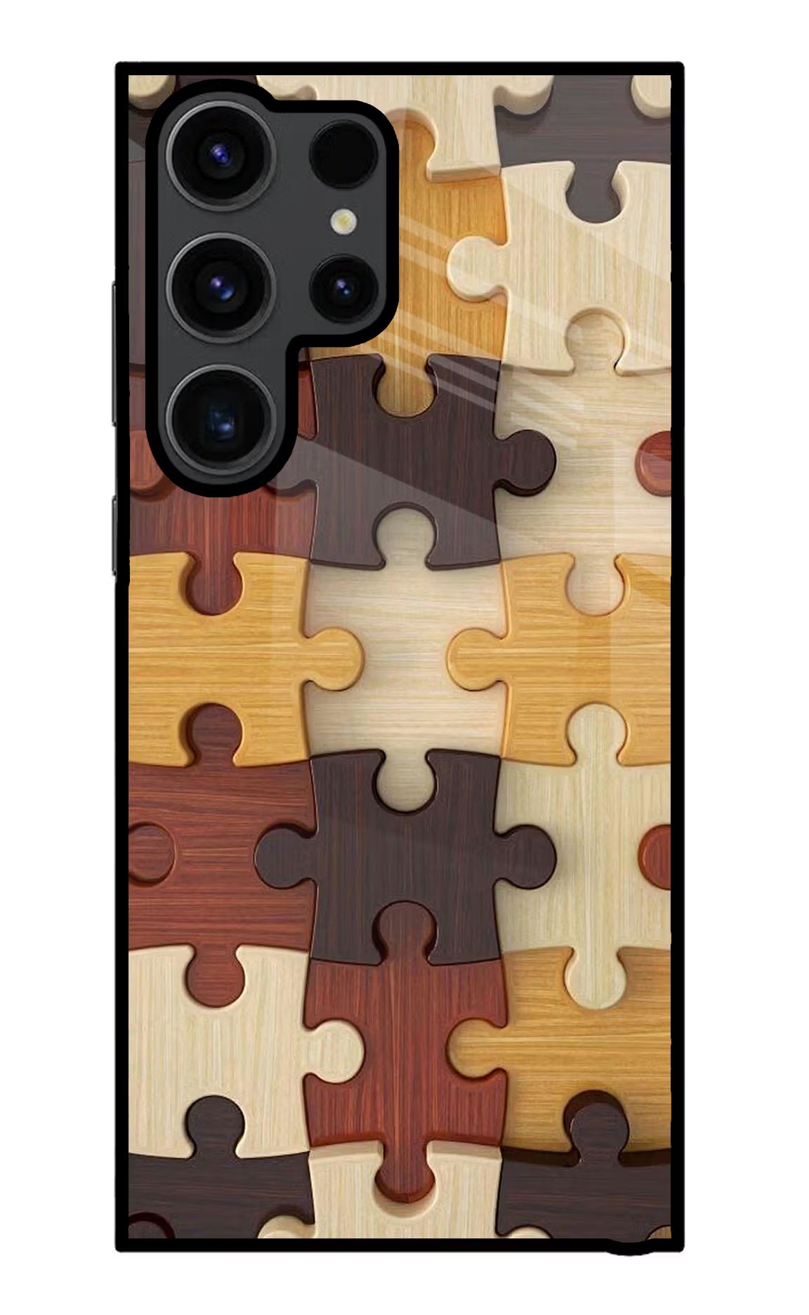 Wooden Puzzle Samsung S23 Ultra Glass Case Back Cover by Casekaro