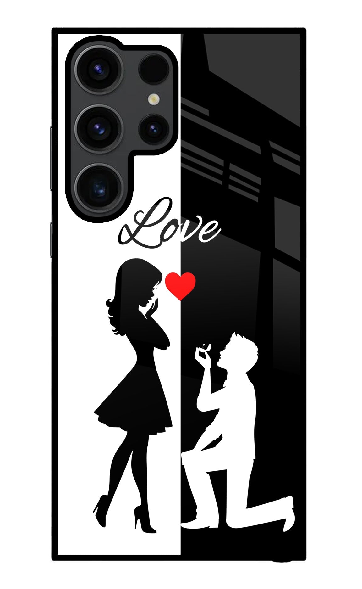 Love Propose Black And White Samsung S23 Ultra Glass Case