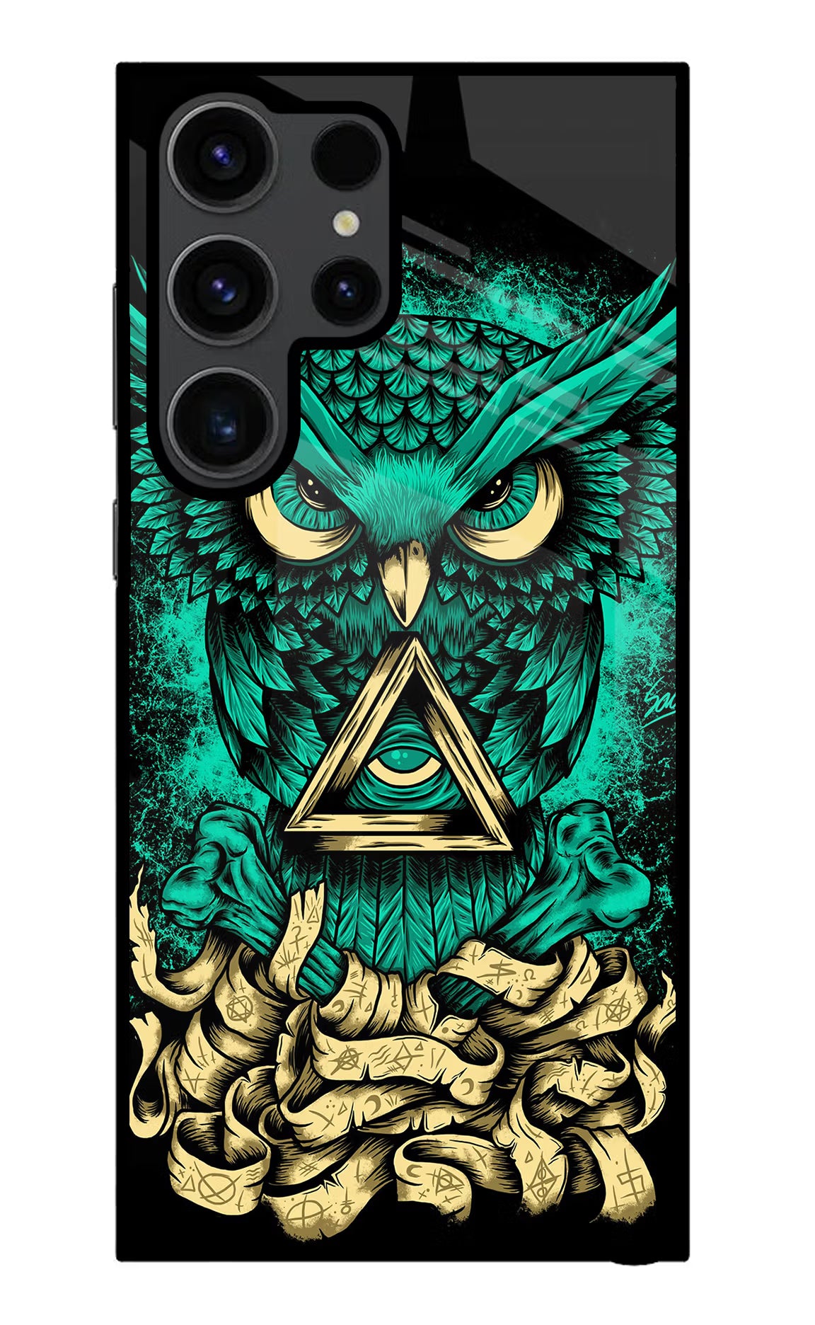 Green Owl Samsung S23 Ultra Glass Case Back Cover by Casekaro