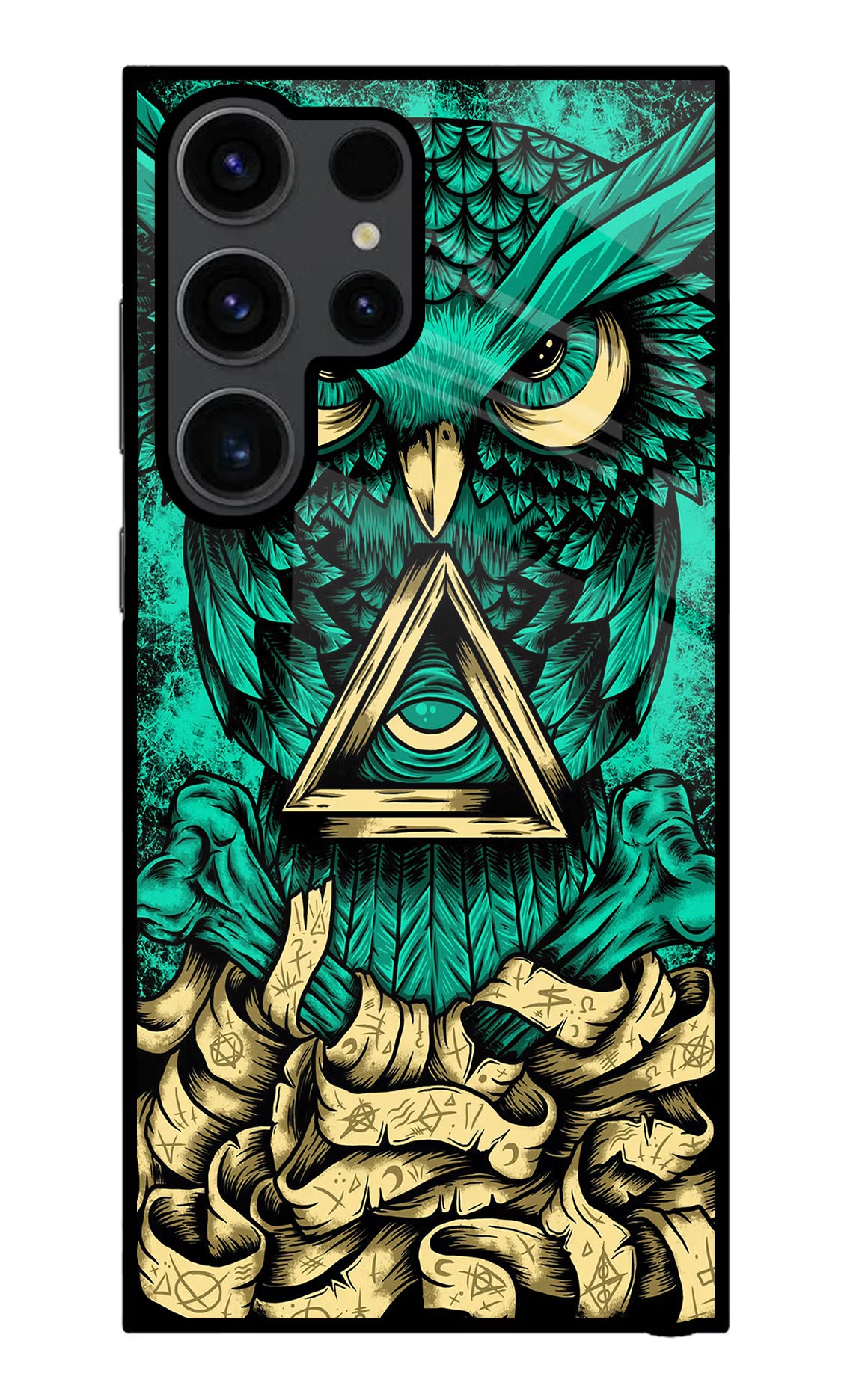 Green Owl Samsung S23 Ultra Glass Case Back Cover by Casekaro