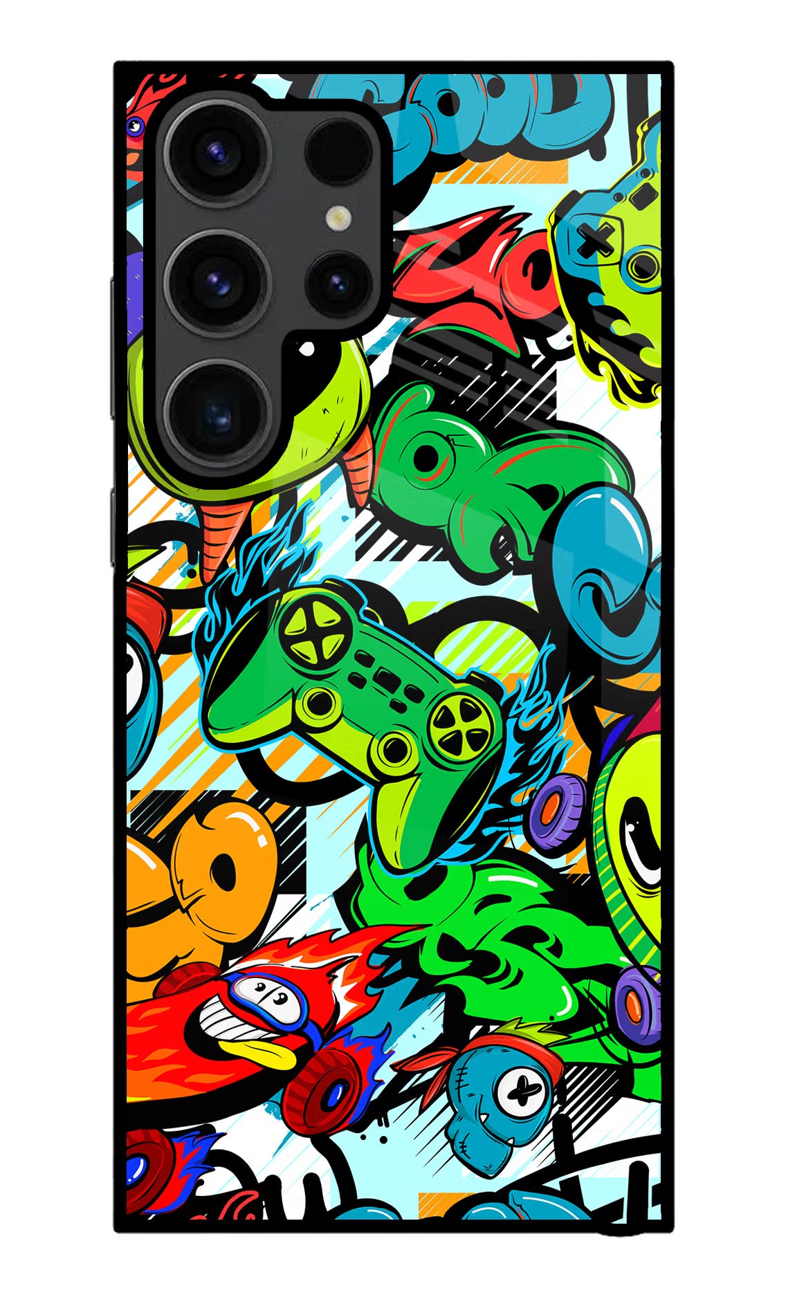 Game Doodle Samsung S23 Ultra Glass Case Back Cover by Casekaro