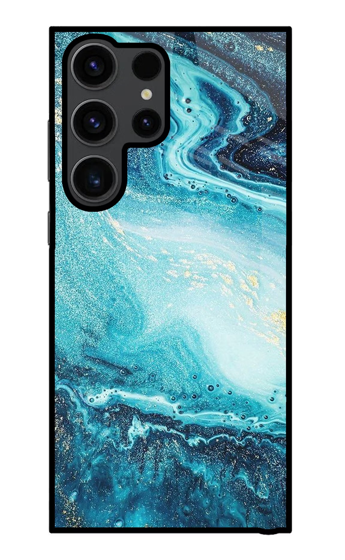 Blue Glitter Marble Samsung S23 Ultra Glass Case Back Cover by Casekaro