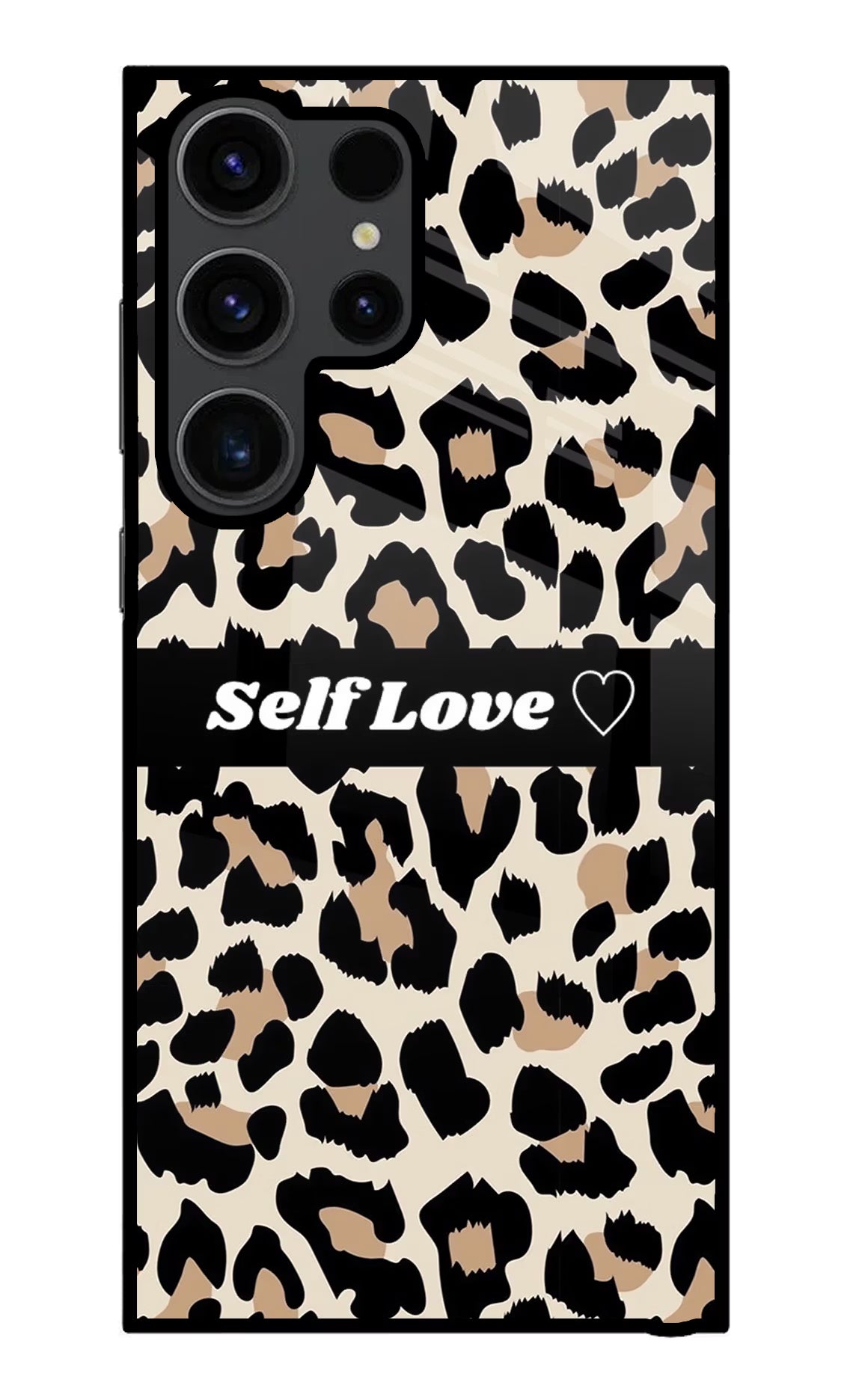 Leopard Print Self Love Samsung S23 Ultra Glass Case Back Cover by Casekaro