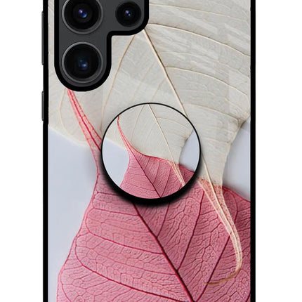 White Pink Leaf Samsung S23 Ultra Glass Case