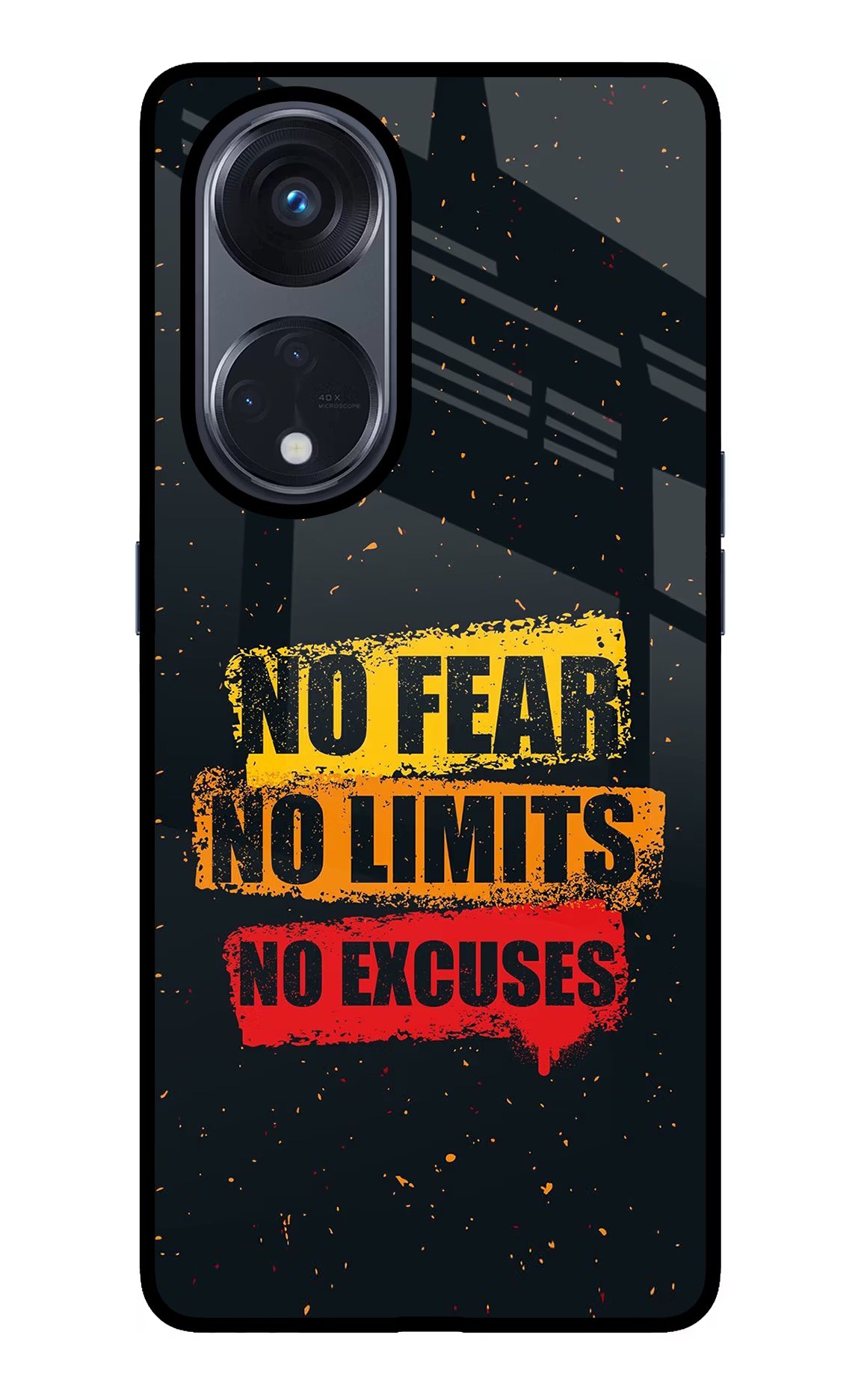 No Fear No Limits No Excuse Oppo Reno8 T 5G Glass Case Back Cover by Casekaro