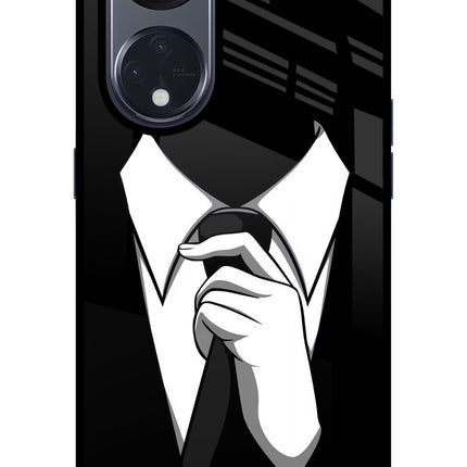 Black Tie Oppo Reno8 T 5G Glass Case Back Cover by Casekaro